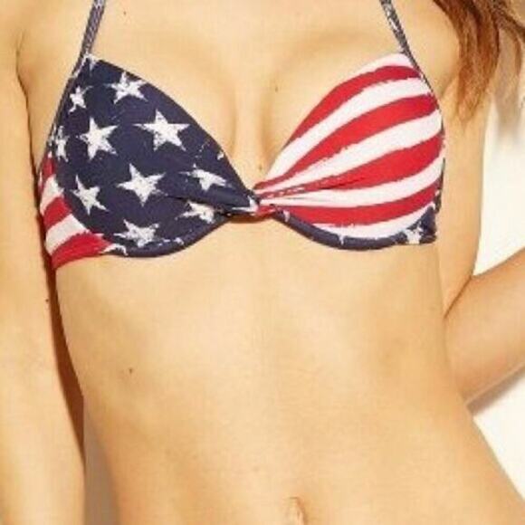 Xhilaration Bikini 2 Piece Set M American Flag Patriotic Tie Back Cheeky Sexy - Picture 1 of 12